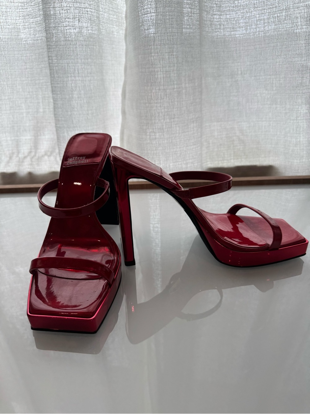 NWOT Jeffrey Campbell Glossy Red Square-Toe Double-Strap Heels - Picture 4 of 5
